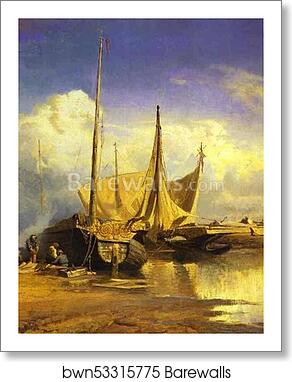 Volga View. Barges. Detail by Feodor Vasilyev, Art Print