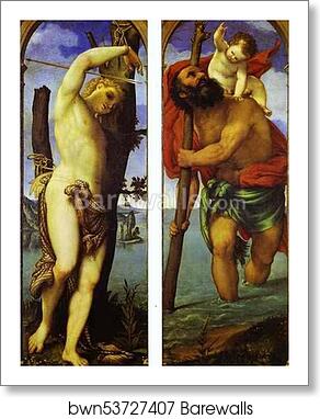 Wings of a triptych: St. Sebastian (left); St. Christopher (right) by Lorenzo Lotto, Art Print