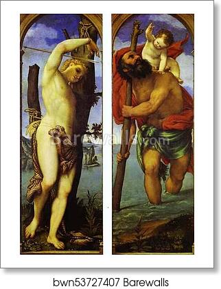 Wings of a triptych: St. Sebastian (left); St. Christopher (right) by Lorenzo Lotto, Art Print Wings of a triptych: St. Sebastian (left); St. Christopher (right) by Lorenzo Lotto, Art Print