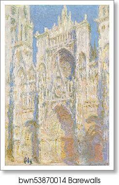 Rouen Cathedral, West Façade, Sunlight by Claude Monet, Art Print