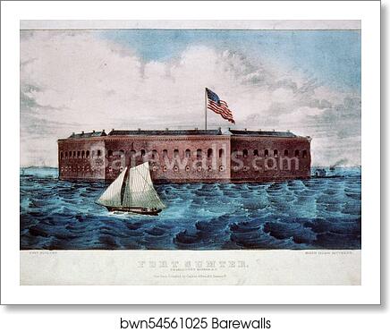 From left to right: Fort Moultrie. Fort Sumter: Charleston Harbor, S.C. Morris Island Batteries by Currier & Ives, Art Print