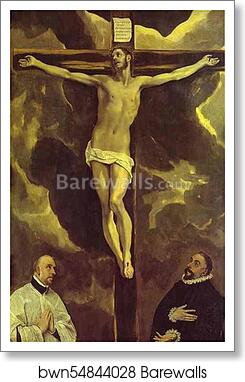 Christ on the Cross Adored by Two Donors by El Greco, Art Print