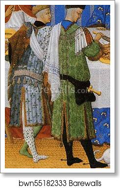 Les trÄ�s riches heures du Duc de Berry. January. A New Year's Day Feast including Jean de Berry. Detail by Limbourg Brothers, Art Print