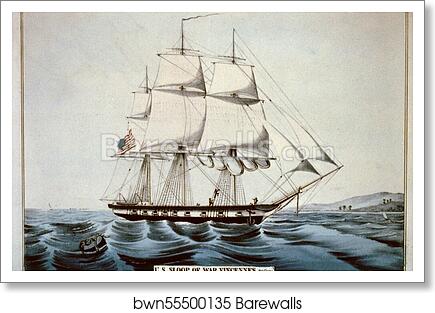 U.S. sloop of war Vincennes: 20 guns by Currier & Ives, Art Print