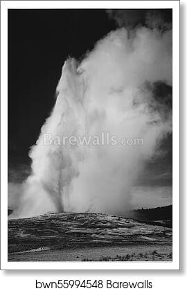 Erupting, against dark sky, "Old Faithful Geyser, Yellowstone National Park," Wyoming. (vertical orientation) by Ansel Adams (1902-1984), Art Print Erupting, against dark sky, "Old Faithful Geyser, Yellowstone National Park," Wyoming. (vertical orientation) by Ansel Adams (1902-1984), Art Print