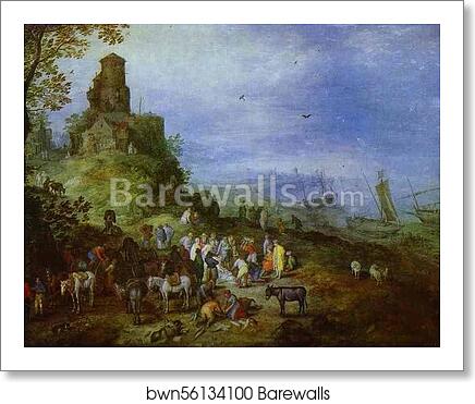 Landscape on the Coast, with the Calling of St. Peter and St. Andrew by Jan Brueghel The Elder, Art Print Landscape on the Coast, with the Calling of St. Peter and St. Andrew by Jan Brueghel The Elder, Art Print