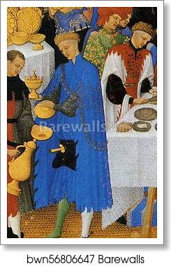 Les trÄ�s riches heures du Duc de Berry. January. A New Year's Day Feast including Jean de Berry. Detail by Limbourg Brothers, Art Print