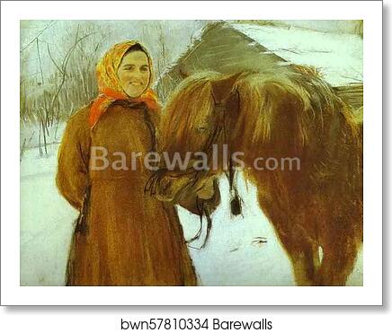 In a Village. Peasant Woman with a Horse by Valentin Serov, Art Print