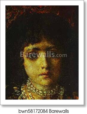Portrait of a Girl against a Persian Carpet. Detail by Mikhail Vrubel, Art Print