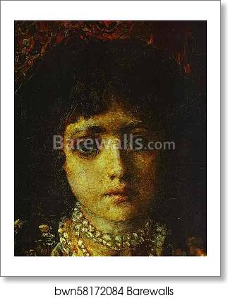 Portrait of a Girl against a Persian Carpet. Detail by Mikhail Vrubel, Art Print Portrait of a Girl against a Persian Carpet. Detail by Mikhail Vrubel, Art Print