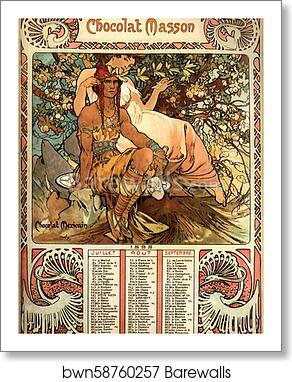 Chocolat Masson/Chocolat Mexicain 1898 by Alphonse Mucha, Art Print Chocolat Masson/Chocolat Mexicain 1898 by Alphonse Mucha, Art Print