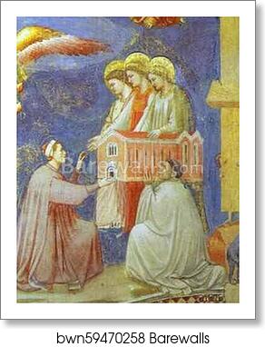 The Last Judgement (Enrico Scrovegni Presents the Model of the Church to the Virgin Mary). Detail by Giotto, Art Print