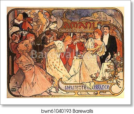 Amants by Alphonse Mucha, Art Print