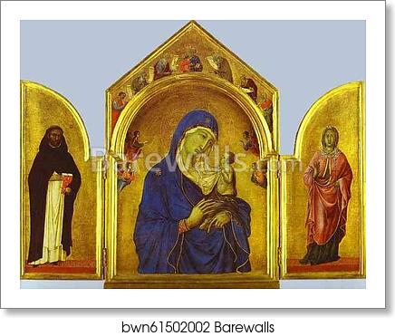 Triptych (The Holy Virgin and the Christ Child with St. Dominic and St. Aurea) by Duccio Di Buoninsegna, Art Print