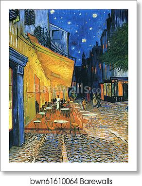 Terrace of the café on the Place du Forum in Arles in the evening by Vincent Van Gogh, Art Print