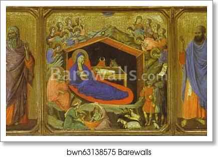 Maestà (front, predella) The Birth of Christ. The Prophets Isaih and Ezekiel by Duccio Di Buoninsegna, Art Print