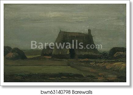 Farm with stacks of peat by Vincent Van Gogh, Art Print