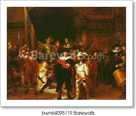The Night Watch (The Militia Company of Captain Frans Banning Cocq and of Lieutenant Willem van Ruytenburgh) by Rembrandt Harmenszoon Van Rijn, Art Print