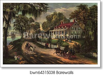 Chromolithograph of the Woodland Plantation in West Pointe à la Hache, Louisiana, United States, by Currier and Ives by Currier & Ives, Art Print Chromolithograph of the Woodland Plantation in West Pointe à la Hache, Louisiana, United States, by Currier and Ives by Currier & Ives, Art Print
