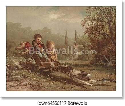 Children on a runaway cart by Archibald Willard, Art Print