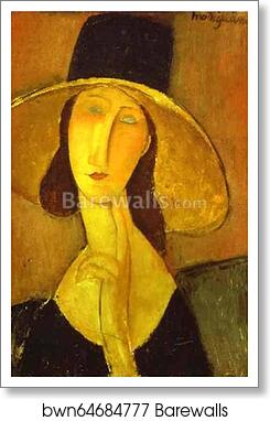 Portrait of Woman in Hat (Jeanne Hébuterne in Large Hat) by Amedeo Modigliani, Art Print