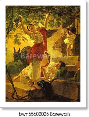 Girl Gathering Grapes in a Suburb of Naples by Karl Brulloff, Art Print