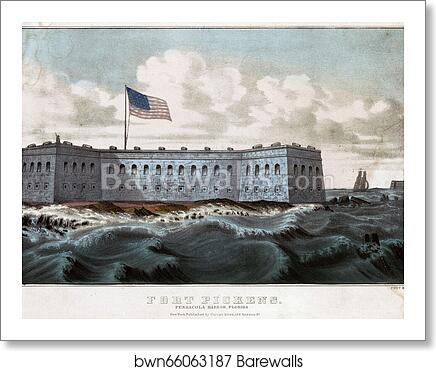 Fort Pickens: Pensacola Harbor, Florida. Print shows Fort McRee on the right by Currier & Ives, Art Print