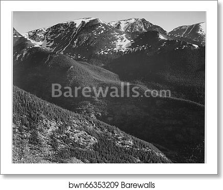 View of hills and mountains, "In Rocky Mountain National Park," Colorado.  Photographs of National Parks and Monuments, compiled 1941 - 1942, documenting the period ca. 1933 - 1942 by Ansel Adams (1902-1984), Art Print