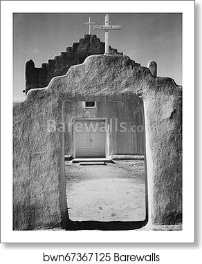 Front view of entrance, "Church, Taos Pueblo National Historic Landmark, New Mexico, 1942" [Mission de San Geronimo] (vertical orientation).  Photographs of National Parks and Monuments, compiled 1941–42, documenting the period ca. 1933–42 by Ansel Adams (1902-1984), Art Print