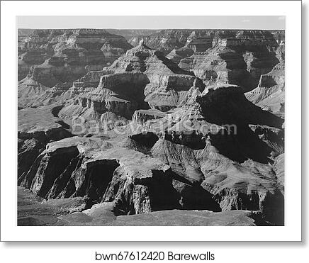 View of rock formations, "Grand Canyon National Park," Arizona.  Photographs of National Parks and Monuments, compiled 1941 - 1942, documenting the period ca. 1933 - 1942 by Ansel Adams (1902-1984), Art Print