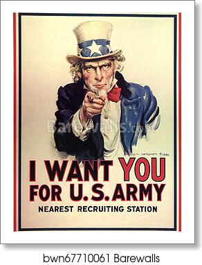 I want you for the U.S. Army - Nearest Recruiting Station by James Montgomery Flagg, Art Print