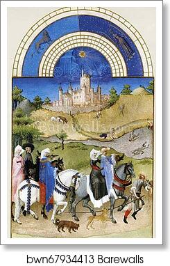 Les trÄ�s riches heures du Duc de Berry. August. Chateau d'Etampes by Limbourg Brothers, Art Print