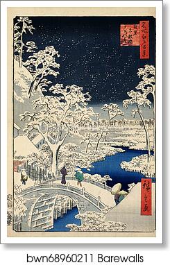 The Drum Bridge and Sunset Hill at Meguro by Utagawa Hiroshige, Art Print
