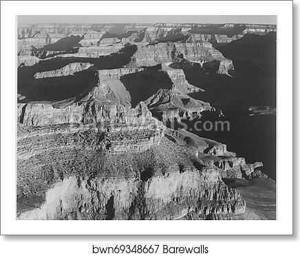 View, dark shadows to right, high horizon, "Grand Canyon National Park," Arizona.  Photographs of National Parks and Monuments, compiled 1941 - 1942, documenting the period ca. 1933 - 1942 by Ansel Adams (1902-1984), Art Print