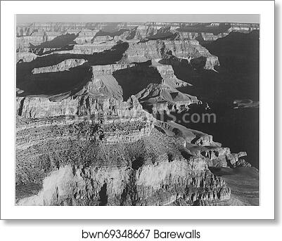 View, dark shadows to right, high horizon, "Grand Canyon National Park," Arizona.  Photographs of National Parks and Monuments, compiled 1941 - 1942, documenting the period ca. 1933 - 1942 by Ansel Adams (1902-1984), Art Print View, dark shadows to right, high horizon, "Grand Canyon National Park," Arizona.  Photographs of National Parks and Monuments, compiled 1941 - 1942, documenting the period ca. 1933 - 1942 by Ansel Adams (1902-1984), Art Print