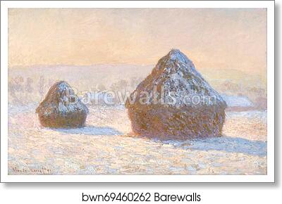 Wheatstacks, Snow Effect, Morning by Claude Monet, Art Print Wheatstacks, Snow Effect, Morning by Claude Monet, Art Print