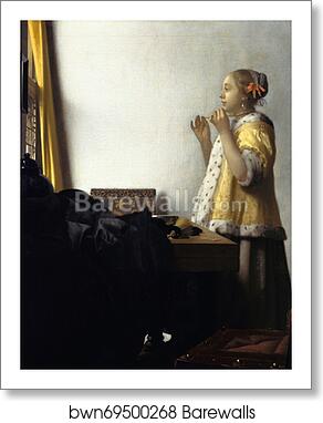 Young Woman with a Pearl Necklace by Johannes Vermeer, Art Print