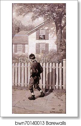 The Magic Foot-ball, 'Tommy appeared at an upstairs window.' (Boy with Mumps) by Norman Rockwell, Art Print The Magic Foot-ball, 'Tommy appeared at an upstairs window.' (Boy with Mumps) by Norman Rockwell, Art Print