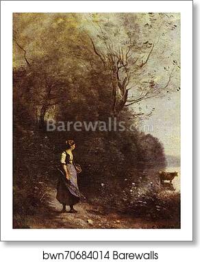Peasant Woman with a Cow by Jean-Baptiste-Camille Corot, Art Print