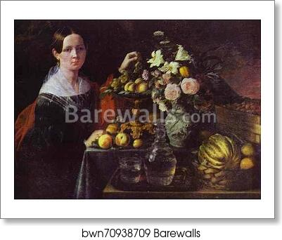 Portrait of an Unknown Woman with Fruit by Ivan Khrutsky, Art Print Portrait of an Unknown Woman with Fruit by Ivan Khrutsky, Art Print