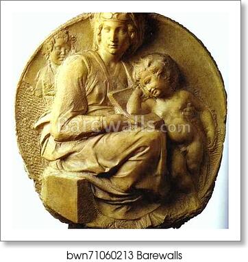 Tondo Pitti - Virgin and Child with the Young St. John by Michelangelo, Art Print