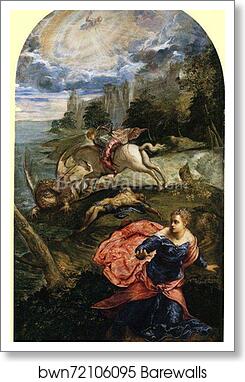 Saint George, the Princess and the Dragon by Jacopo Robusti, Called Tintoretto, Art Print