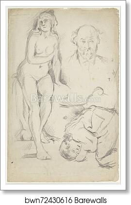 Studies of Three Figures, Including a Self-portrait by Paul Cézanne, Art Print Studies of Three Figures, Including a Self-portrait by Paul Cézanne, Art Print