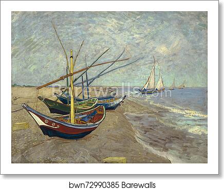 Fishing boats on the beach at Les Saintes-Maries-de-la-Mer by Vincent Van Gogh, Art Print