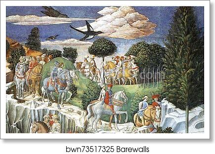 Procession of the Magus Balthazar. Detail by Benozzo Gozzoli, Art Print