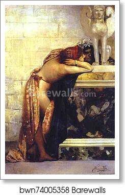Two Figures by a Statue of Sphinx by Henryk Hector Siemiradzki, Art Print