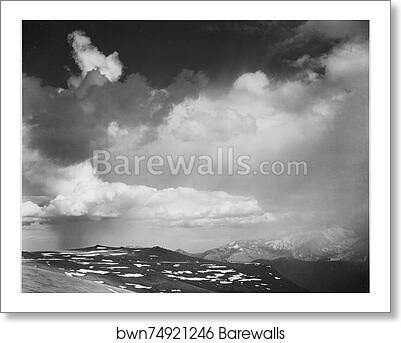 Mountain tops, low horizon, dramatic clouded sky, "In Rocky Mountain National Park," Colorado. Photographs of National Parks and Monuments, compiled 1941 - 1942, documenting the period ca. 1933 - 1942 by Ansel Adams (1902-1984), Art Print Mountain tops, low horizon, dramatic clouded sky, "In Rocky Mountain National Park," Colorado. Photographs of National Parks and Monuments, compiled 1941 - 1942, documenting the period ca. 1933 - 1942 by Ansel Adams (1902-1984), Art Print