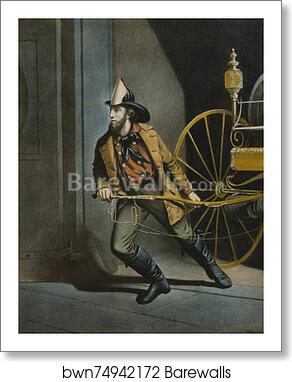 The American Fireman. Always Ready. Hand-colored lithograph by German-born American printmaker Louis Maurer (1832-1932) by Currier & Ives, Art Print