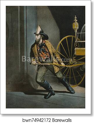 The American Fireman. Always Ready. Hand-colored lithograph by German-born American printmaker Louis Maurer (1832-1932) by Currier & Ives, Art Print The American Fireman. Always Ready. Hand-colored lithograph by German-born American printmaker Louis Maurer (1832-1932) by Currier & Ives, Art Print