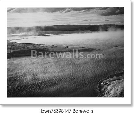 Steaming pool in foreground, high horizon, "Fountain Geyser Pool, Yellowstone National Park," Wyoming.  Photographs of National Parks and Monuments, compiled 1941 - 1942, documenting the period ca. 1933 - 1942 by Ansel Adams (1902-1984), Art Print